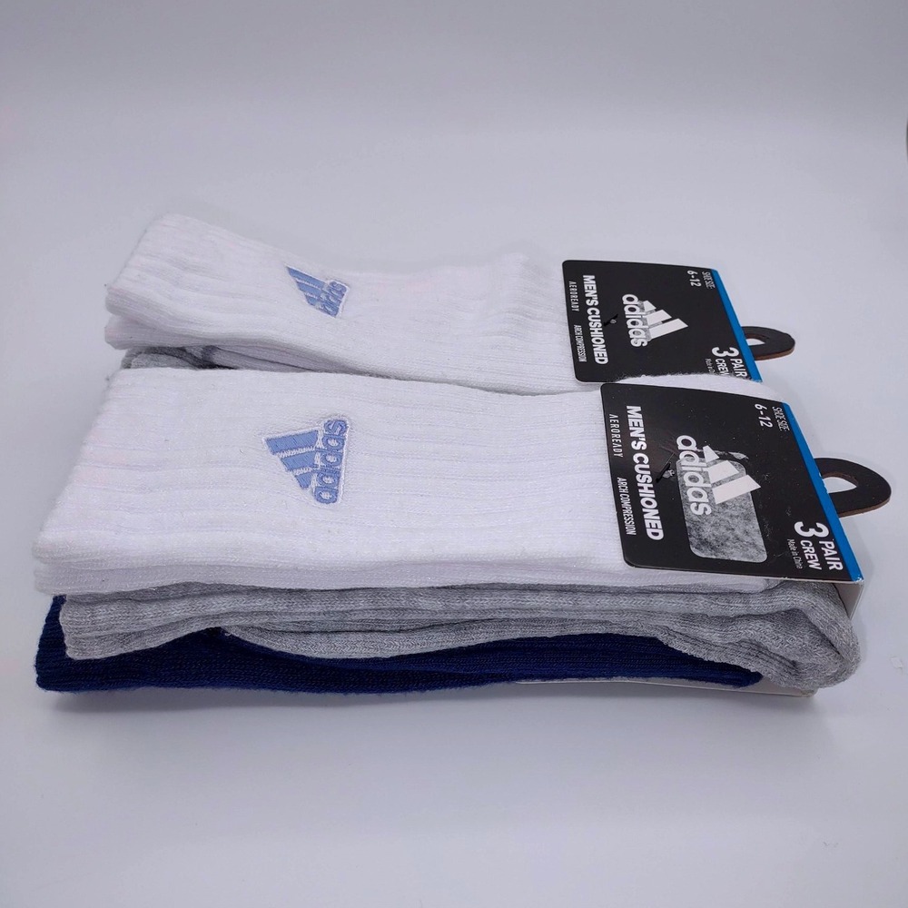 (2) Adidas Mens Cushioned Crew Socks 3 Pair Pack Shoe Size 6-12 Aeroready - Picture 3 of 9